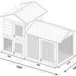 Rabbit Hutch design, wooden rabbit hutch with rabbit run attached, green roof and thick metal wire coverings