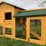 wooden, raised rabbit hutch with run