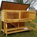 Wooden two tier rabbit hutch with ramp