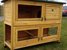 Wooden two tier rabbit hutch with ramp